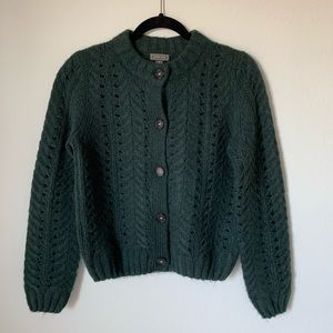 Point Sur Pointelle Knit Fuzzy Cardigan Sweater